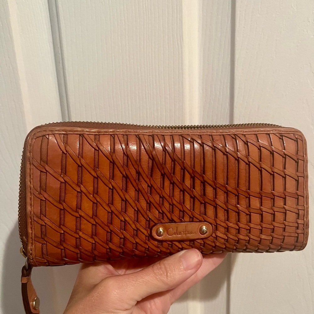 Cole Haan Heritage Weave Cognac Brown Leather Wallet